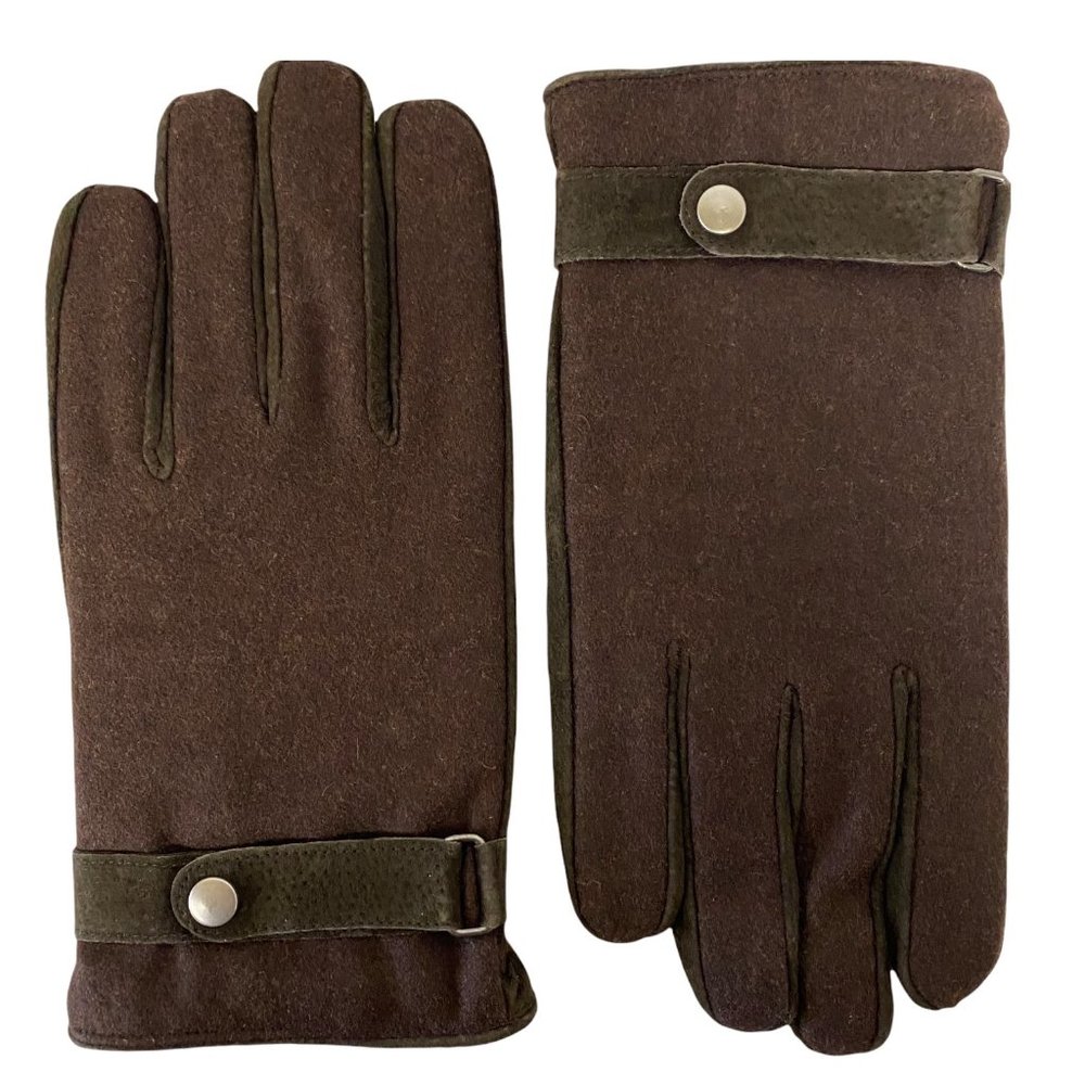 Grandoe Mens NEW $125 Wool-Blend & Suede Leather Winter Gloves Snap Wrist, Brown